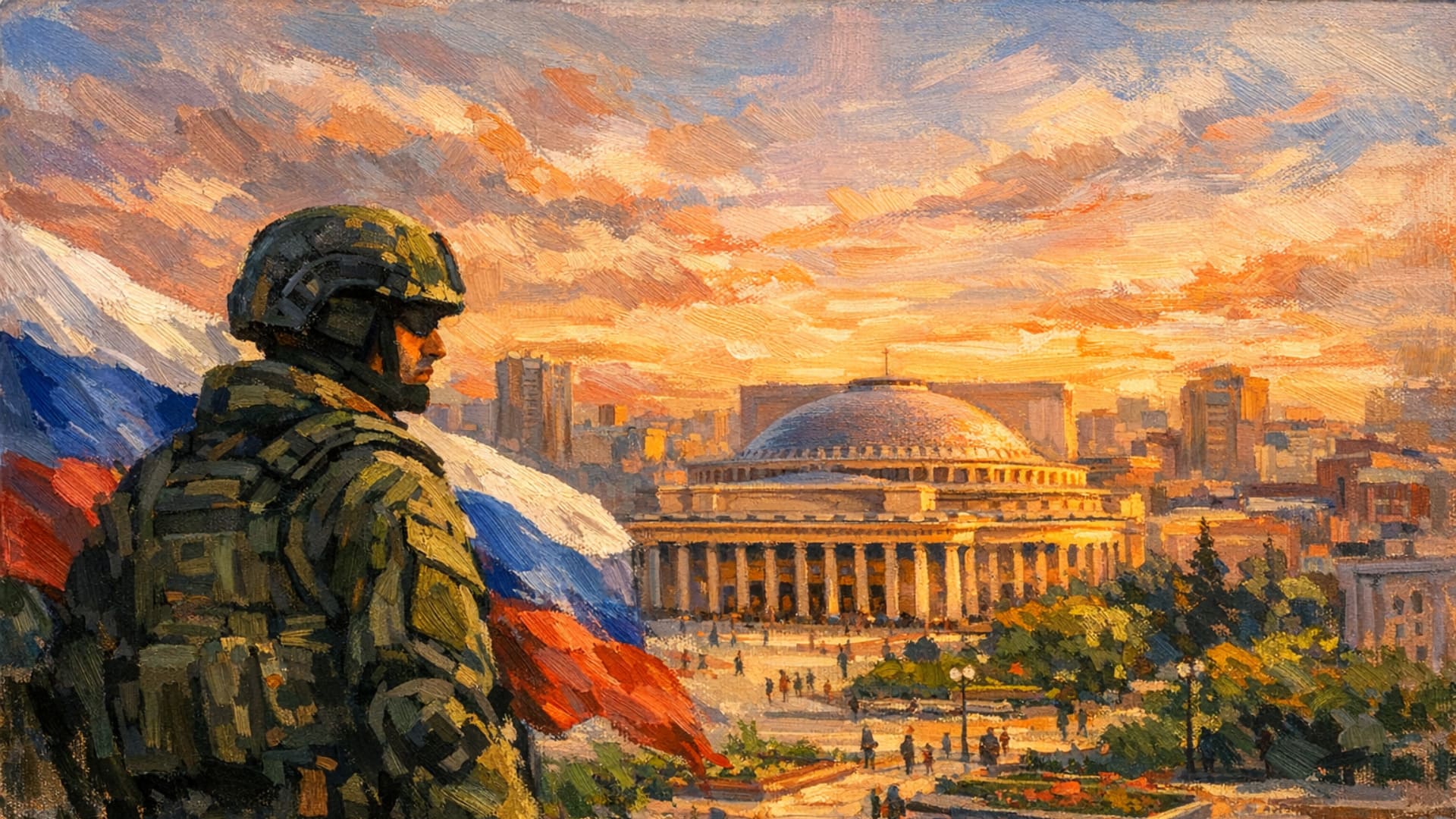 Солдат смотрит на город